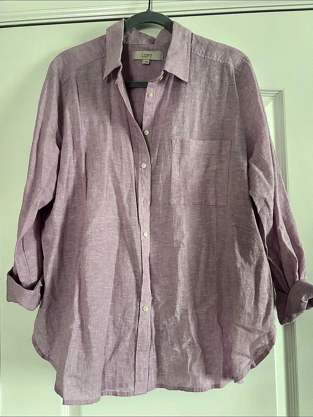 LOFT The Linen Shirt Purple Button Down Shirt